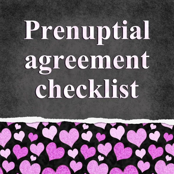 Prenuptial Agreement Checklist Message Pink Hearts Torn Broken Borders — Stock Photo, Image