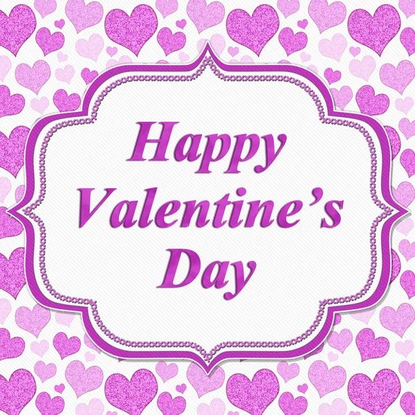 Happy Valentines Day Greeting Card Pink Glitter Hearts White — Stock Photo, Image