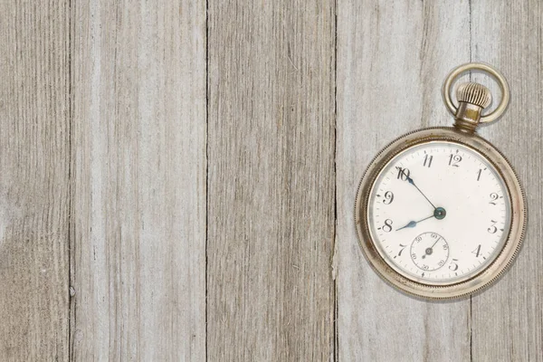 Old Retro Pocket Watch Weathered Wood Copy Space You Time — Stock Photo, Image