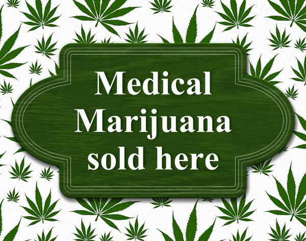 Marihuana Medicinal Vendido Aquí Firme Con Hojas Cannabis Para Venta —  Fotos de Stock