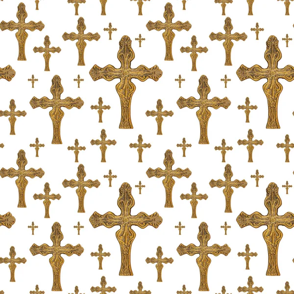 Bronze Cross Seamless Background Repeats Your Religion Spiritual Message — Stock Photo, Image