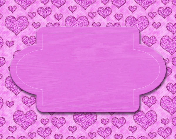 粉红红心上的空白粉红木签 并附有爱或类似信息的复制空间 — 图库照片