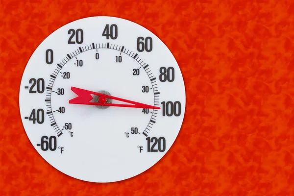 Thermometer Bei Hundert Grad Fahrenheit Mit Orange Oder Ihrer Sommerlichen — Stockfoto