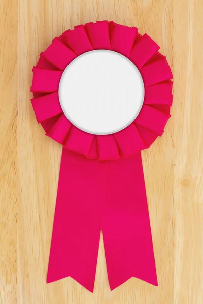 Pink Award Ribbon Wood Desk Your Award Competition Success Message — Stock Photo, Image