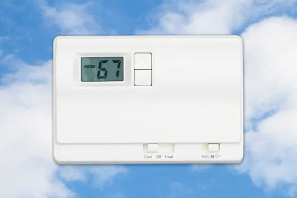 Thermostat Maison Sur Ciel Pour Votre Message Énergie Puissance — Photo