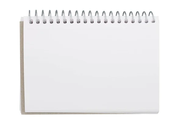 Cuaderno Blanco Con Espirales Plata Aisladas Blanco Para Educación Mensaje — Foto de Stock