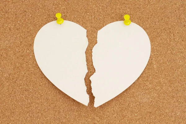 Ripped Torn Apart Paper Heart Bulletin Board Your Divorce Heartbroken — Stock Photo, Image