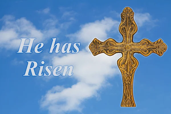 Risen Message Cross Sky Your Religious Easter Greeting — Stock Photo, Image