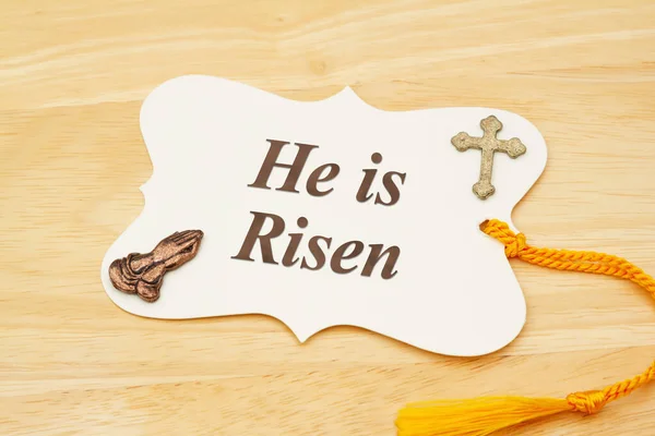 Risen Message Gift Tag Hands Praying Cross Your Religious Easter — Stock Photo, Image