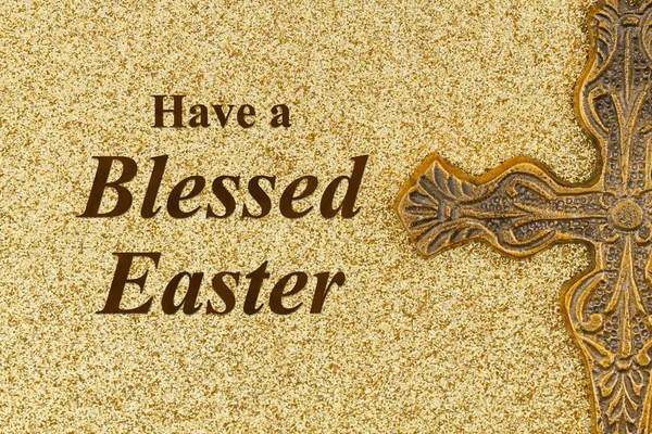 Have Blessed Easter Greeting Cross Gold Your Religious Easter Greeting — Stock Photo, Image