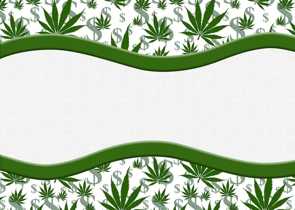 Gräns Mot Grön Cannabis Och Dollartecken Vitt Med Kopieringsutrymme För — Stockfoto