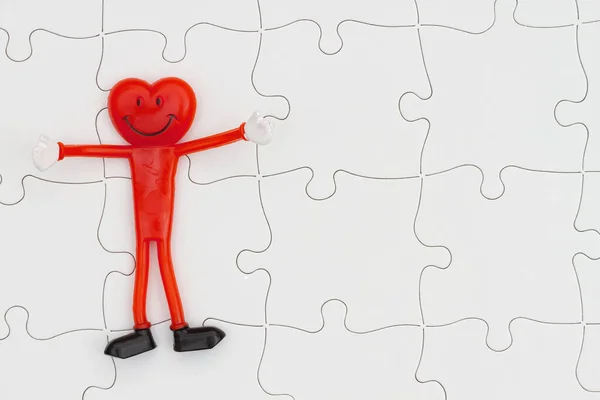 Puzzle Bianco Con Cuore Sorridente Felice Tuo Divertimento Risoluzione Messaggio — Foto Stock