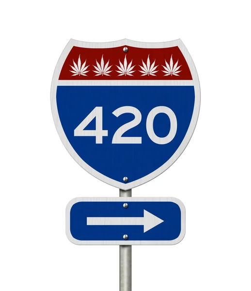 大麻との420メッセージは白に隔離されたアメリカの高速道路標識に残します — ストック写真