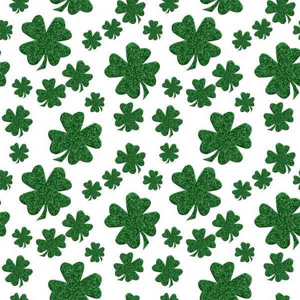 Green White Shamrock Seamless Background Repeats Your Patricks Luck Message — Stock Photo, Image