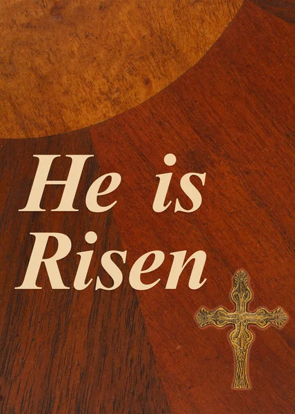 Risen Message Cross Wood Your Religious Easter Greeting — Stock Photo, Image