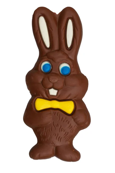Chocolate Easter Bunny Yellow Bow Tie Isolated White — Stock Photo, Image
