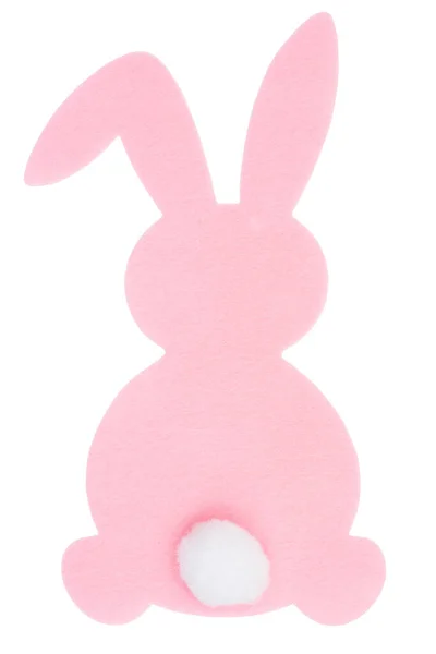 Pink Sentiu Easter Bunny Costas Com Cauda Arbustiva Isolada Branco — Fotografia de Stock