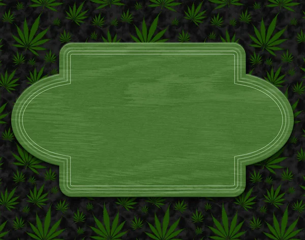 Grünes Holzschild Auf Grünem Cannabis Mit Kopierplatz Für Ihre Botschaft — Stockfoto