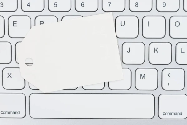 Blank Gift Tag Gray Keyboard Copy Space Your Tech Business — Fotografia de Stock