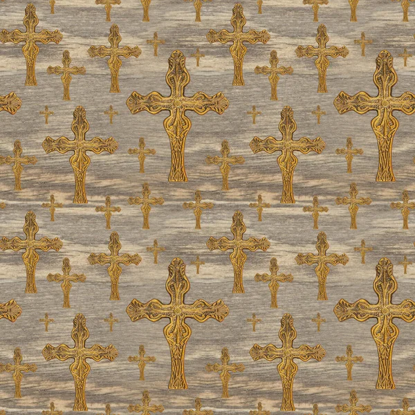 Bronze Cross Seamless Background Repeats Your Religion Spiritual Message — Stock Photo, Image
