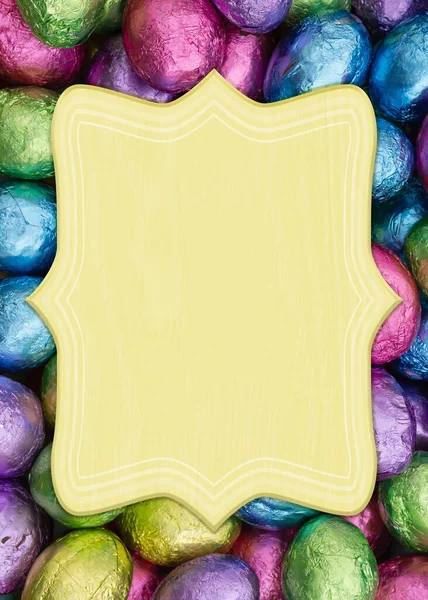 Blank Sign Shiny Easter Eggs Greeting Card Your Holiday Message — Foto Stock