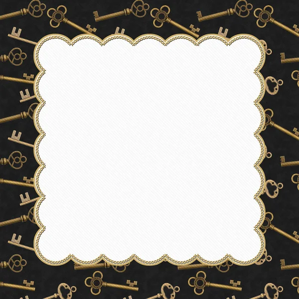 密钥边框 黑色上带有金骨架密钥 为密钥提供复制空间或解锁消息 — 图库照片