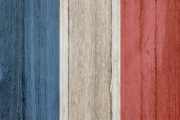 Eine Rustikale Alte Französische Flagge Auf Verwittertem Holz Als Hintergrund — Stockfoto