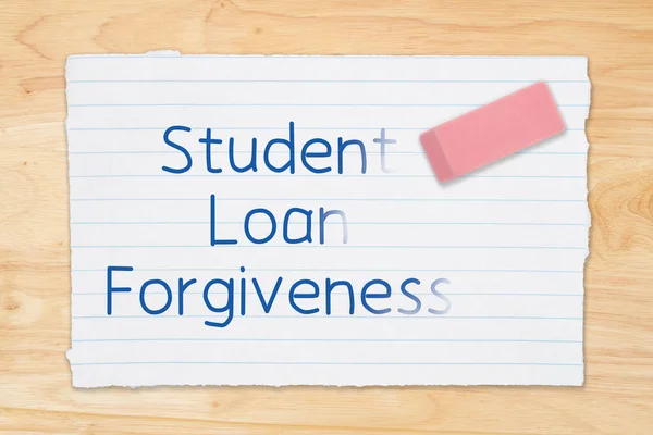 Student Loan Forgiveness message on ruled paper with eraser on a desk