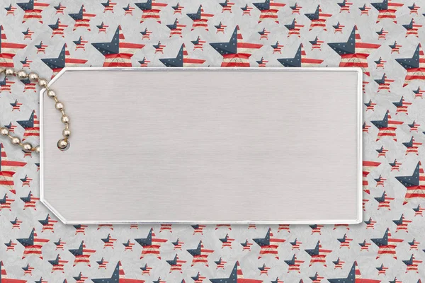 Blank silver tag on red, white, and blue flag American star for your USA or patriotic message