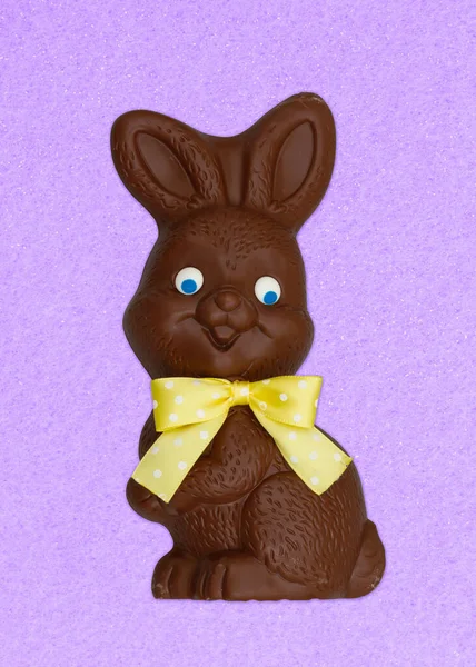 Chocolate Easter Bunny Sparking Purple Your Holiday Message — Stock Photo, Image