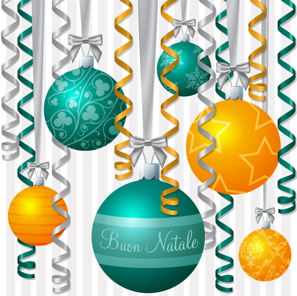 Italiaans oranje en aqua lint en bauble geïnspireerd "Merry Christmas" kaart — Stockfoto