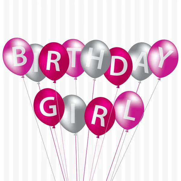 Karta urodzinowa dziewczyna różowy balon — Zdjęcie stockowe