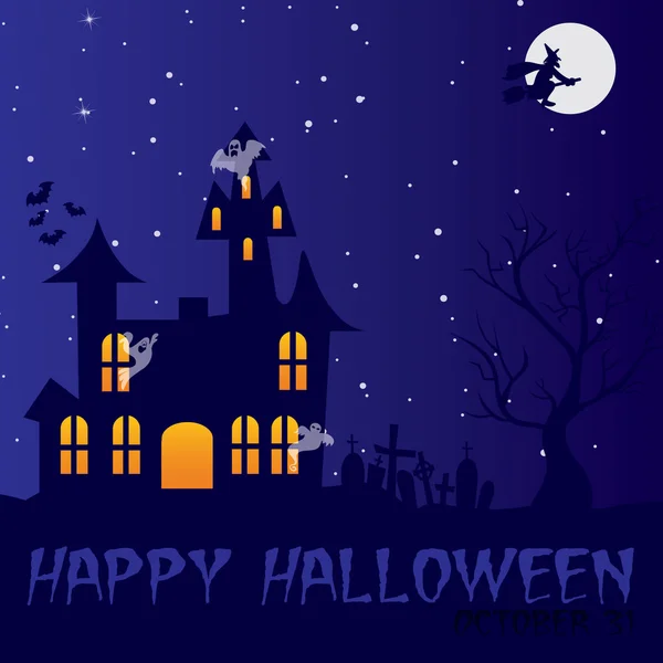 Spökhus "happy halloween" kort — Stockfoto