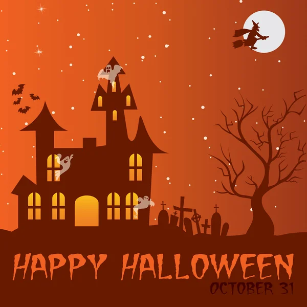 Haunted house "Happy Halloween" card — Stock Photo, Image