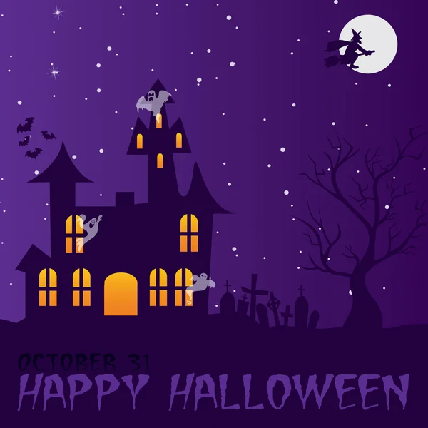 Haunted house "Happy Halloween" card — Stock Photo, Image