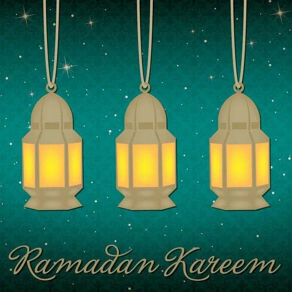Gold lantern "Ramadan Kareem" (Generous Ramadan) card — Stock Photo, Image