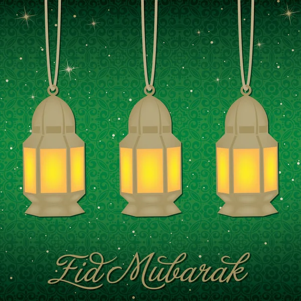 Guld lykta "Eid Mubarak" (välsignad Eid) kort — Stockfoto