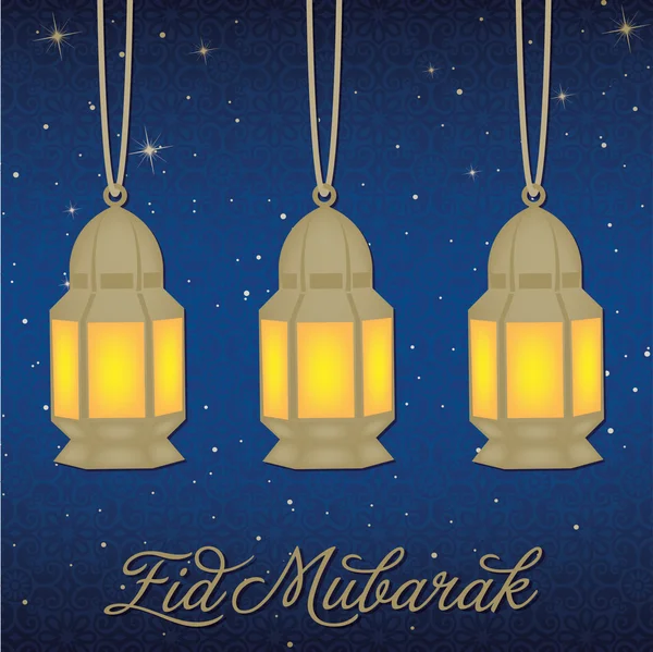 Золотой фонарь "Eid Mubarak" (Благословенный праздник) карты — стоковое фото