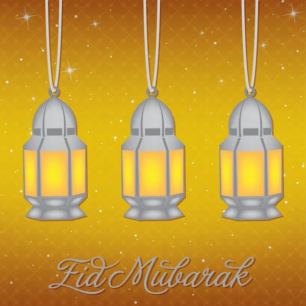 Gold lantern "Eid Mubarak" (Blessed Eid) card — Stock Photo, Image