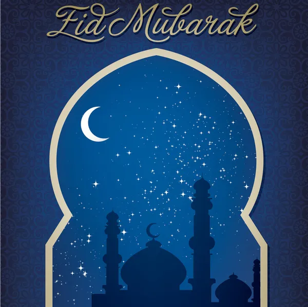 Gold window "Eid Mubarak" (Blessed Eid) card — Stock Photo, Image