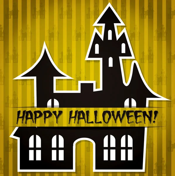 Casa assombrada 'Feliz Dia das Bruxas' cartão adesivo — Fotografia de Stock