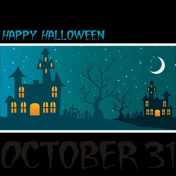 Casa assombrada cartão "Feliz Halloween" — Fotografia de Stock