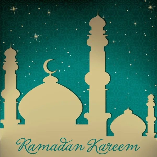 Vitt guld silver moskén och stjärnor "ramadan kareem" (generös ramadan) kort — Stockfoto