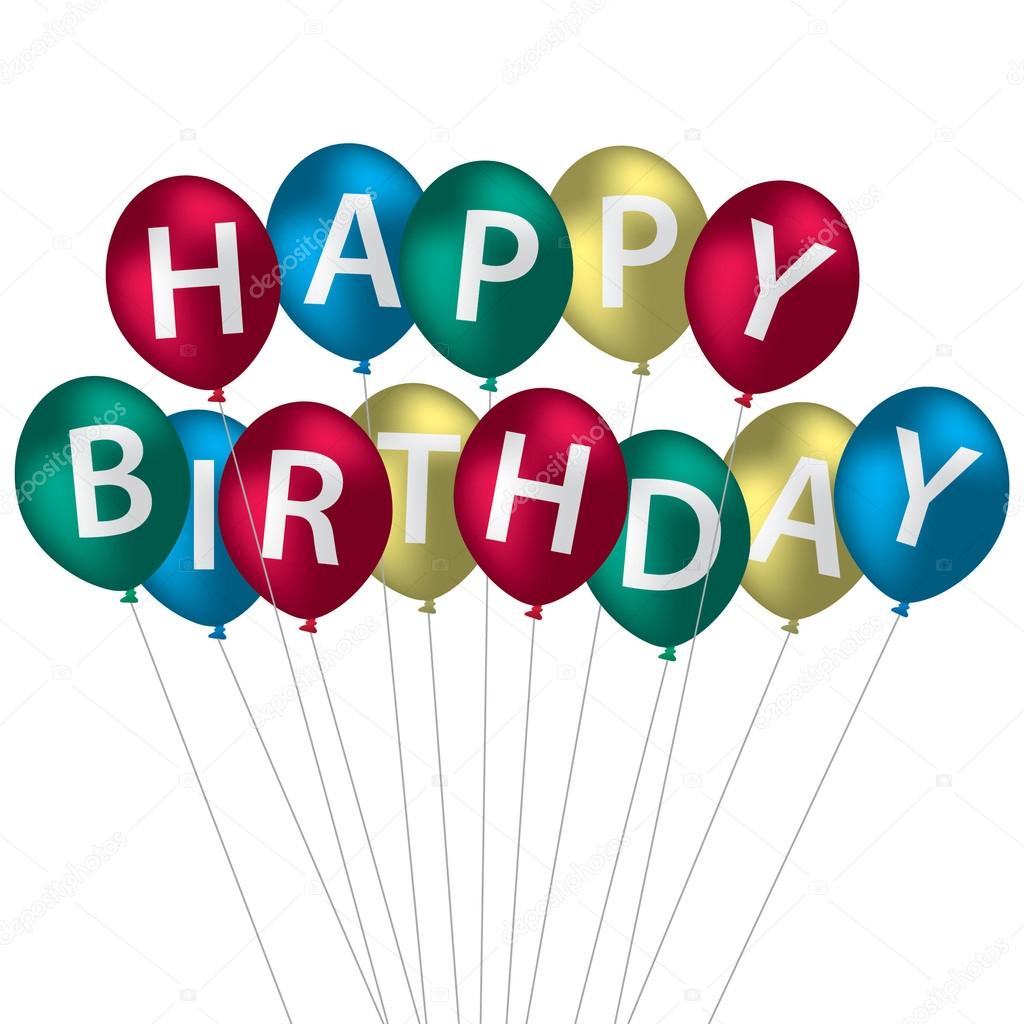 Multi coloured bright balloon bunch Happy Birthday card