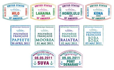 Hawaiian, French Polynesian and Fijian stamps clipart