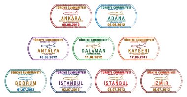 Stylized Turkish passport stamp set