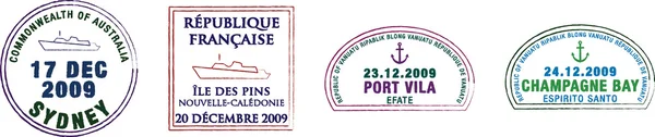 Stylised 시드니, 바누아투 그리고 뉴칼레도니아 여권 스탬프 — 스톡 사진