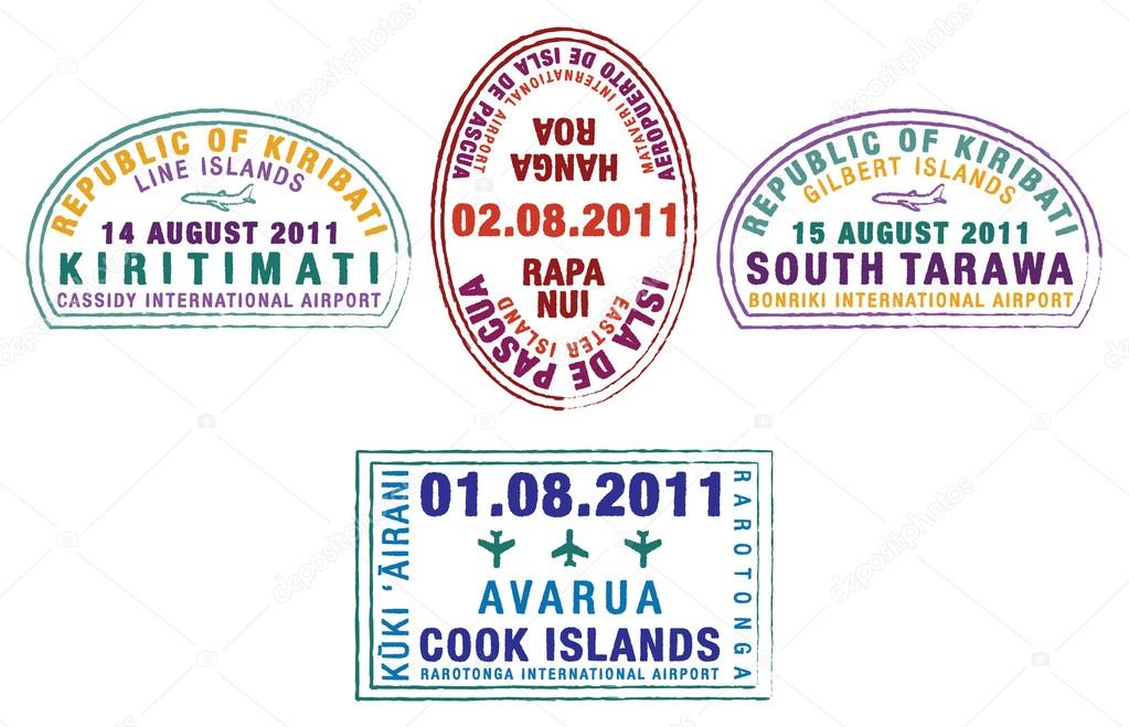 Kiribati, Easter Island and the Cook Islands passport stamps