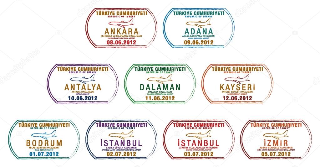 Stylized Turkish passport stamp set — Stock Photo © piccola 15365625