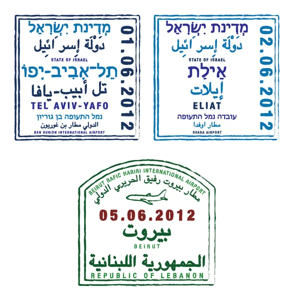 Stylized passport stamps of Israel and Lebanon — ストック写真